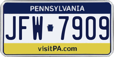 PA license plate JFW7909