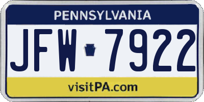 PA license plate JFW7922