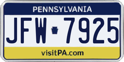 PA license plate JFW7925