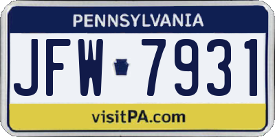 PA license plate JFW7931