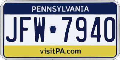 PA license plate JFW7940