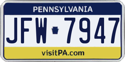 PA license plate JFW7947