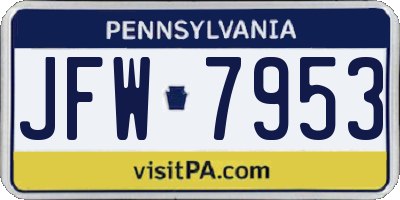 PA license plate JFW7953