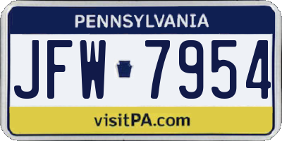 PA license plate JFW7954
