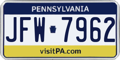 PA license plate JFW7962