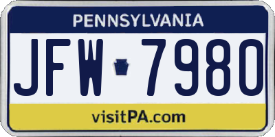 PA license plate JFW7980