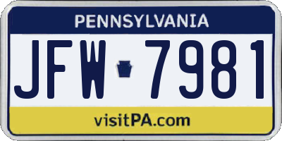 PA license plate JFW7981