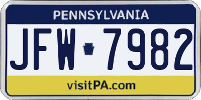 PA license plate JFW7982