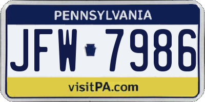 PA license plate JFW7986