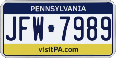 PA license plate JFW7989