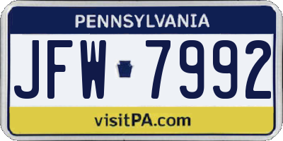PA license plate JFW7992