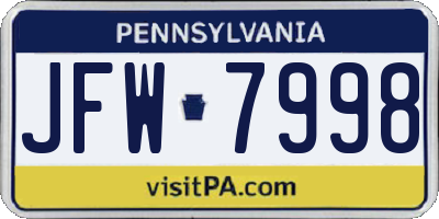 PA license plate JFW7998