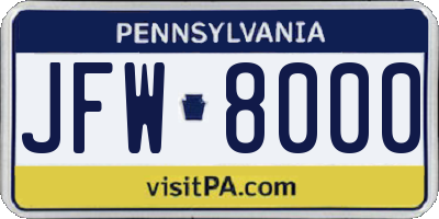 PA license plate JFW8000