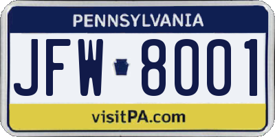 PA license plate JFW8001