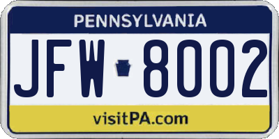 PA license plate JFW8002