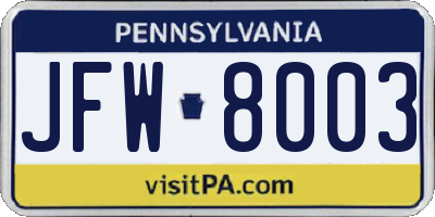 PA license plate JFW8003