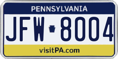 PA license plate JFW8004