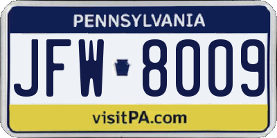 PA license plate JFW8009