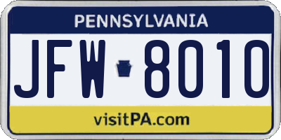 PA license plate JFW8010