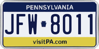 PA license plate JFW8011