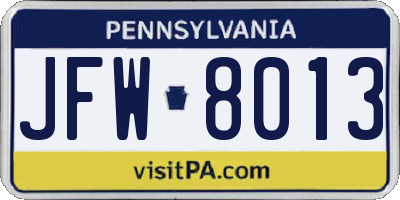 PA license plate JFW8013