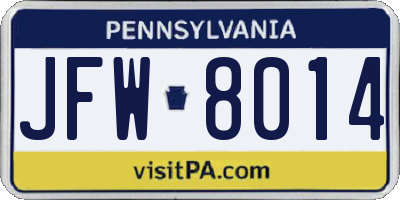 PA license plate JFW8014