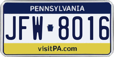 PA license plate JFW8016