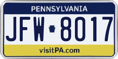 PA license plate JFW8017