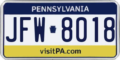 PA license plate JFW8018