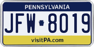 PA license plate JFW8019