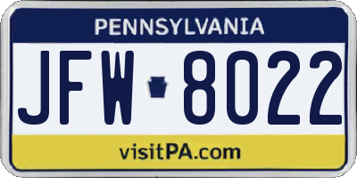PA license plate JFW8022