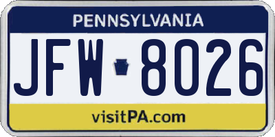 PA license plate JFW8026