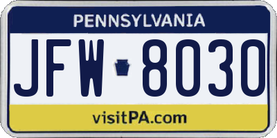 PA license plate JFW8030