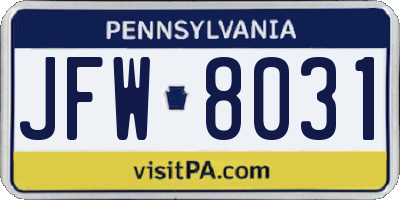 PA license plate JFW8031