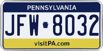 PA license plate JFW8032