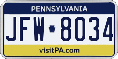 PA license plate JFW8034
