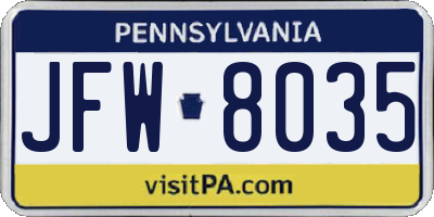 PA license plate JFW8035