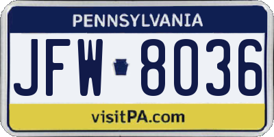 PA license plate JFW8036