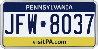 PA license plate JFW8037