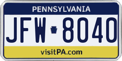 PA license plate JFW8040