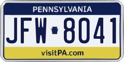 PA license plate JFW8041