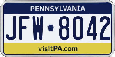 PA license plate JFW8042