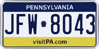 PA license plate JFW8043