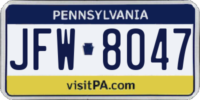 PA license plate JFW8047