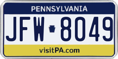 PA license plate JFW8049