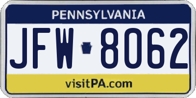 PA license plate JFW8062
