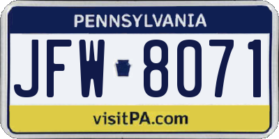 PA license plate JFW8071