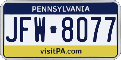 PA license plate JFW8077
