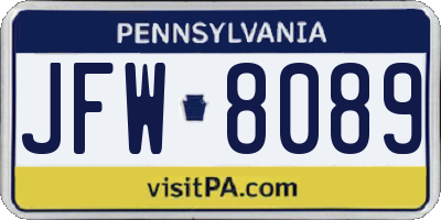 PA license plate JFW8089
