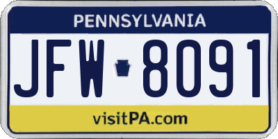 PA license plate JFW8091